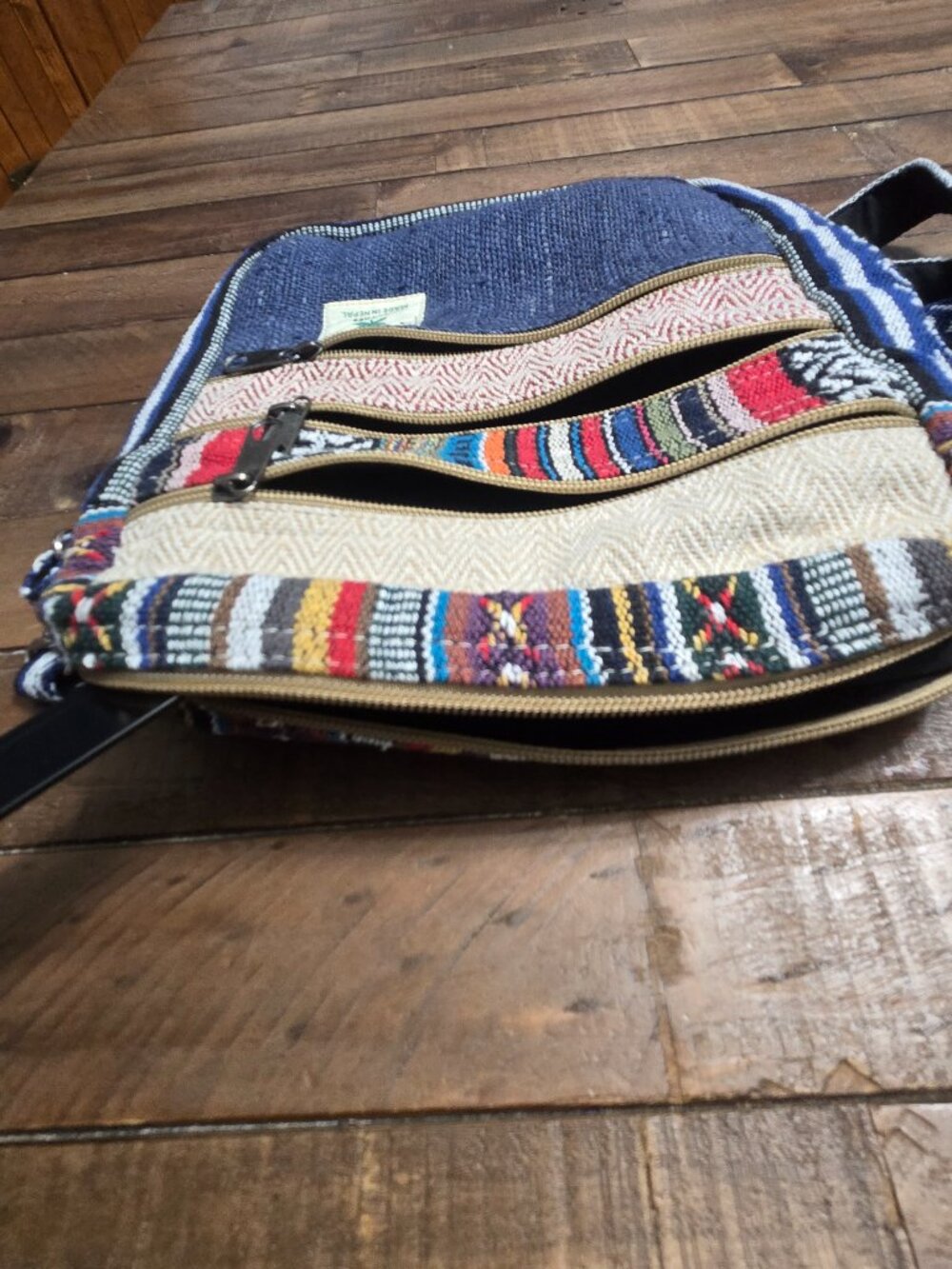Himalayan Hemp Multi Pocket Passport Bag Boho Stripe Travel Crossbody Purse - Picture 4 of 9